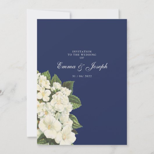 Elegant klassiek blauw crème Floral Wedding Kaart (Achterkant)