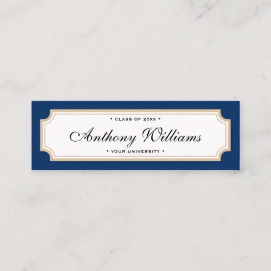 Elegant klassiek blauw en goudblauw afstuderen contactkaartje (Voorkant)