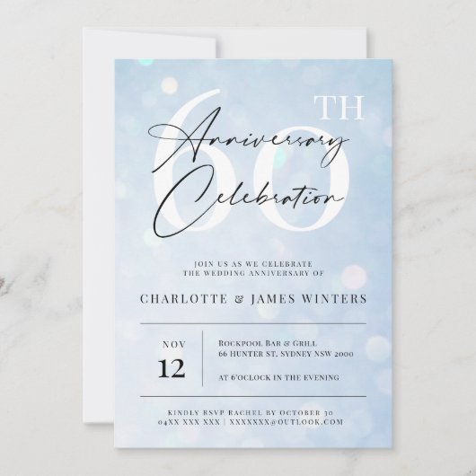 Elegant klassiek blauw waterverf 60e verjaardag kaart (Voorkant)