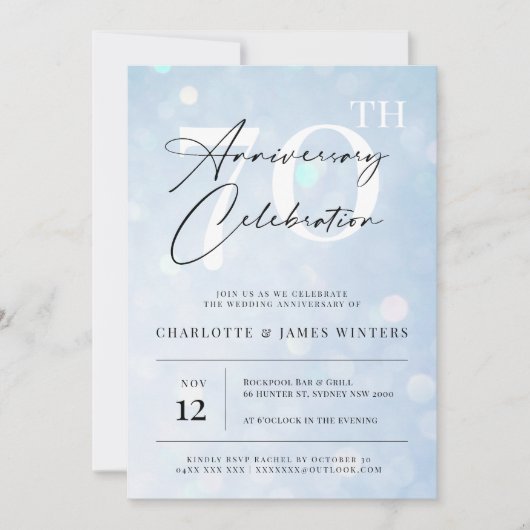 Elegant klassiek blauw waterverf 70e verjaardag kaart (Voorkant)