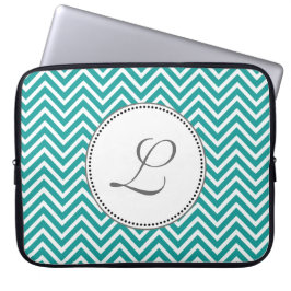 Elegant, klassiek blauwgroen en wit chevron zigzag laptop sleeve