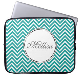 Elegant, klassiek blauwgroen en wit chevron zigzag laptop sleeve
