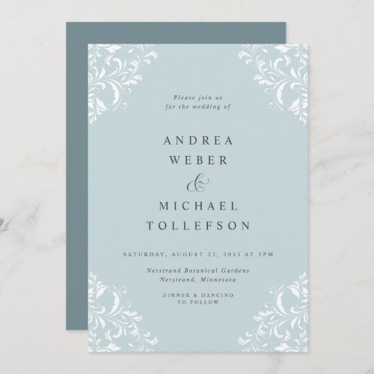 Elegant  Klassiek Blauwgroen Zee weddenschap Kaart (Voorkant / Achterkant)