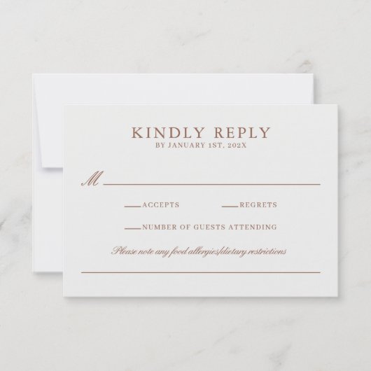 Elegant Klassiek Bruin & Ecru Bruiloft Monogram RSVP Kaartje (Voorkant)