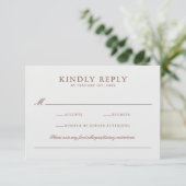 Elegant Klassiek Bruin & Ecru Bruiloft Monogram RSVP Kaartje (Staand voorkant)