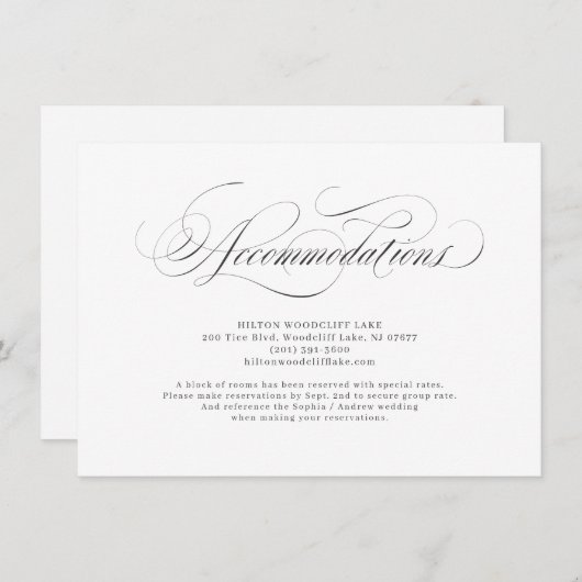 Elegant klassiek calligrafie bruiloft accommodatie informatiekaartje (Voorkant / Achterkant)