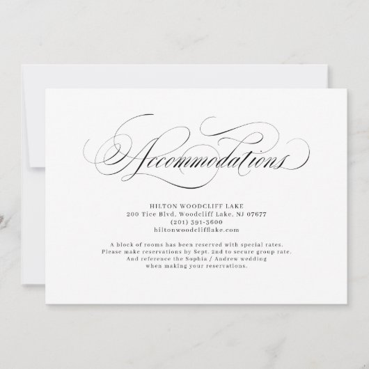 Elegant klassiek calligrafie bruiloft accommodatie kaart (Voorkant)
