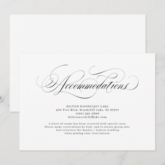 Elegant klassiek calligrafie bruiloft accommodatie kaart (Voorkant / Achterkant)