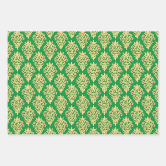 Elegant klassiek damast patroon rood groen goud inpakpapier vel (Voorkant 2)