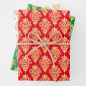 Elegant klassiek damast patroon rood groen goud inpakpapier vel (In situ)
