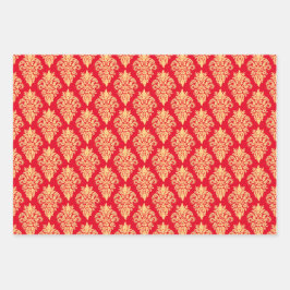 Elegant klassiek damast patroon rood groen goud inpakpapier vel