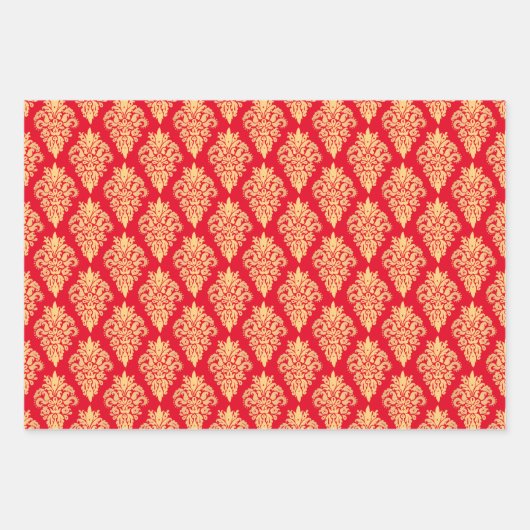 Elegant klassiek damast patroon rood groen goud inpakpapier vel (Voorkant)
