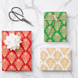 Elegant klassiek damast patroon rood groen goud inpakpapier vel