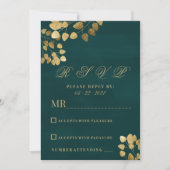 Elegant klassiek donkergroen goud eucalyptus RSVP Kaart (Voorkant)