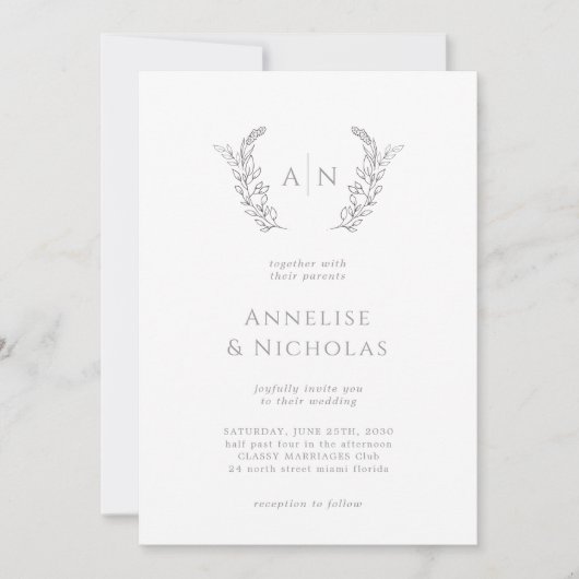 Elegant klassiek eenvoudig formeel monogram bruilo kaart (Voorkant)