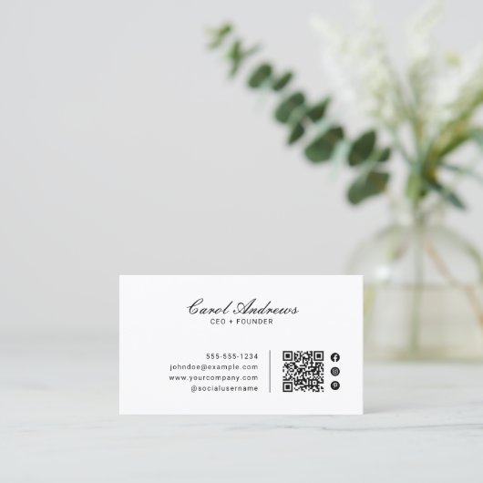 Elegant & Klassiek Eenvoudig Zwart-Wit QR Code Visitekaartje (Staand voorkant)