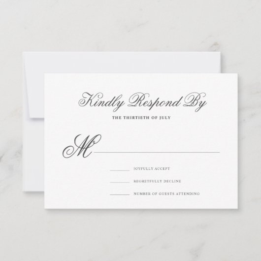 Elegant klassiek formeel calligrafiescript bruilof RSVP kaartje (Voorkant)