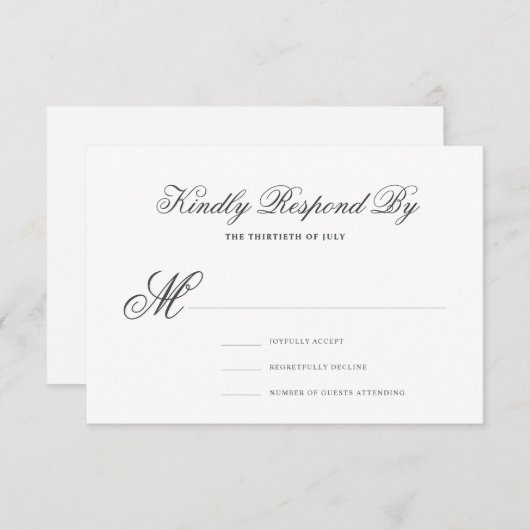 Elegant klassiek formeel calligrafiescript bruilof RSVP kaartje (Voorkant / Achterkant)