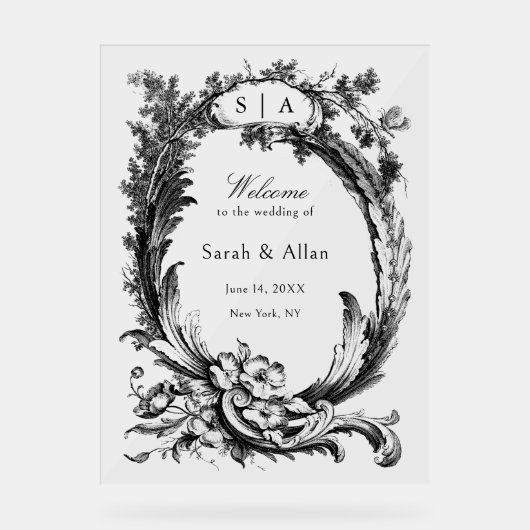 Elegant klassiek Frans rococo Bloemen Welkom Acryl Bord (Voorkant)