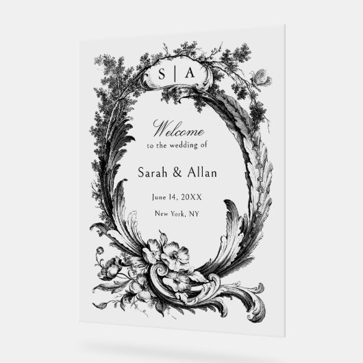 Elegant klassiek Frans rococo Bloemen Welkom Acryl Bord (Hoek)