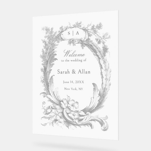 Elegant klassiek Frans rococo Bloemen Welkom Acryl Bord (Hoek)