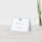 Elegant klassiek Gingham Blue Bow-Baby shower Bedankkaart (Voorkant)