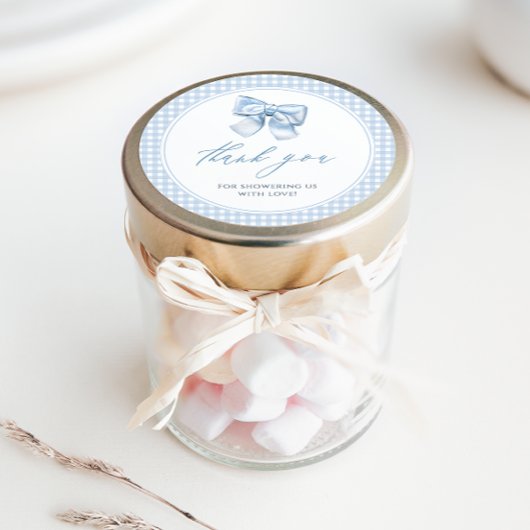 Elegant klassiek Gingham Blue Bow-Baby shower Ronde Sticker