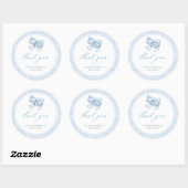 Elegant klassiek Gingham Blue Bow-Baby shower Ronde Sticker (Vel)
