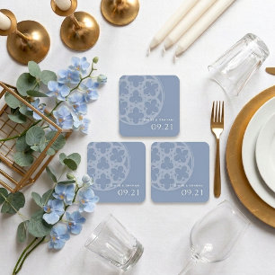 Elegant Klassiek Gotisch Raam Forever Blue Bruilof Kartonnen Onderzetters