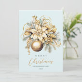 Elegant klassiek goud blauw luxe kerstboeket feestdagenkaart (Staand voorkant)