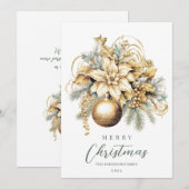 Elegant klassiek goud blauw luxe kerstboeket feestdagenkaart (Voorkant / Achterkant)