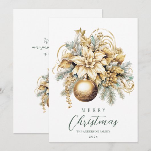 Elegant klassiek goud blauw luxe kerstboeket feestdagenkaart (Voorkant / Achterkant)