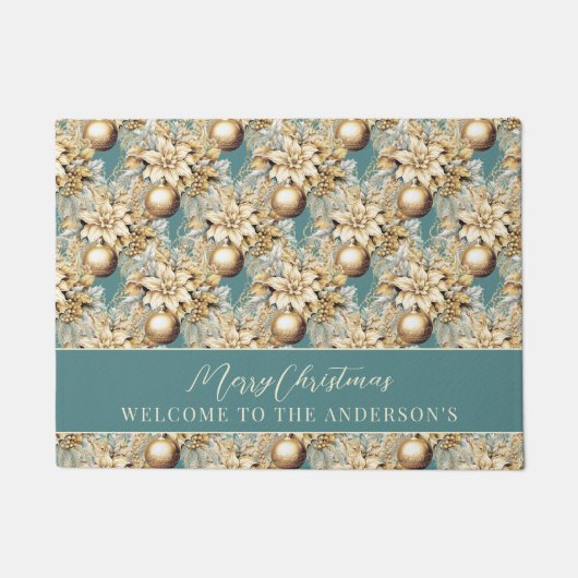 Elegant klassiek goud blauwgroen luxe kerstboeket deurmat (Voorkant)