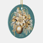 Elegant klassiek goud blauwgroen luxe kerstboeket keramisch ornament (Rechts)
