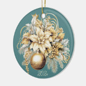 Elegant klassiek goud blauwgroen luxe kerstboeket keramisch ornament (Links)