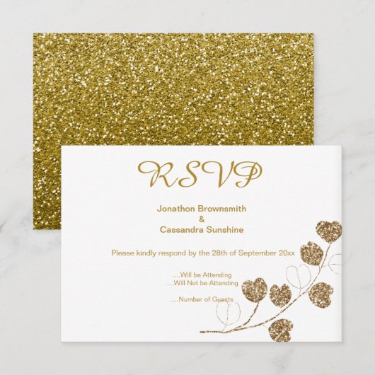 ELEGANT KLASSIEK GOUD EUCALYPTUS GLITTERS  RSVP KAART (Voorkant / Achterkant)