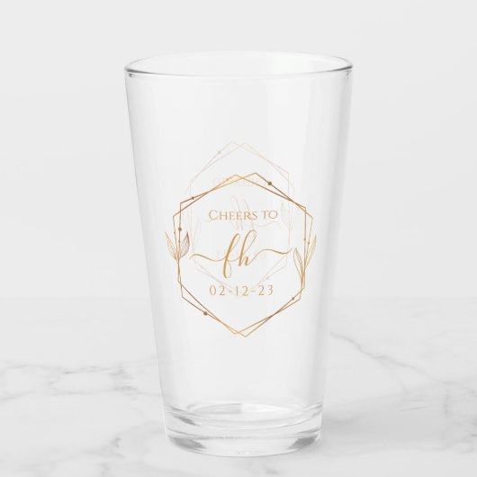 Elegant Klassiek Gouden Monogram Beginletter Trouw Glas (Achterkant)