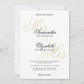 Elegant klassiek goudglitter lesbische bruiloft kaart (Voorkant)