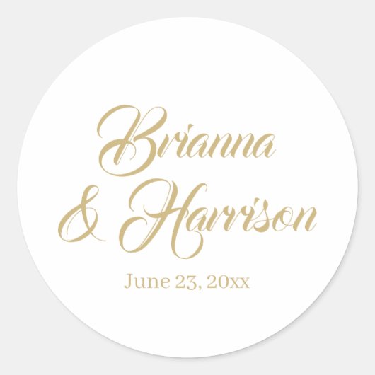 Elegant klassiek goudkalligrafie bruiloft op maat ronde sticker (Voorkant)
