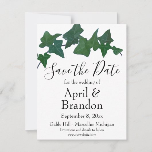 Elegant klassiek Green English Ivy script Save The Date (Voorkant)