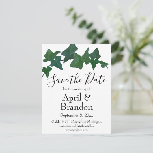 Elegant klassiek Green English Ivy script Save The Date (Staand voorkant)