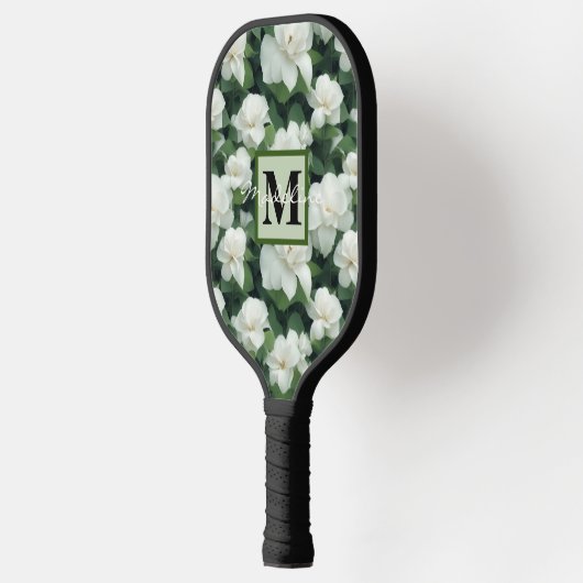 Elegant klassiek groen botanisch wit bloemwater pickleball paddle (Links)