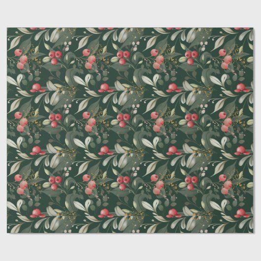 Elegant klassiek groen en bessen kerst cadeaupapier (Vlak)