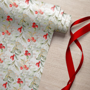 Elegant klassiek groen en bessen kerst cadeaupapier