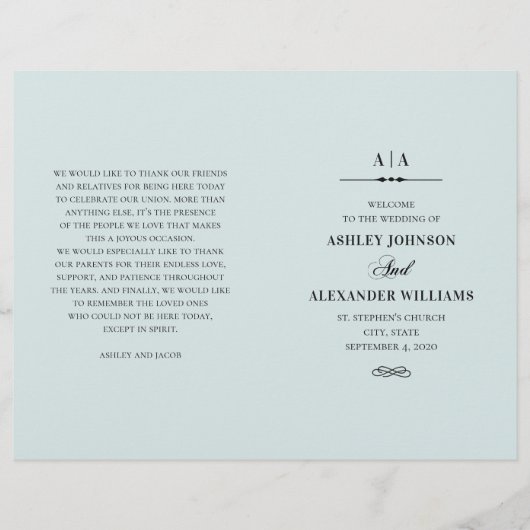 Elegant klassiek huwelijk. Blauw programma gevouwe (Voorkant)