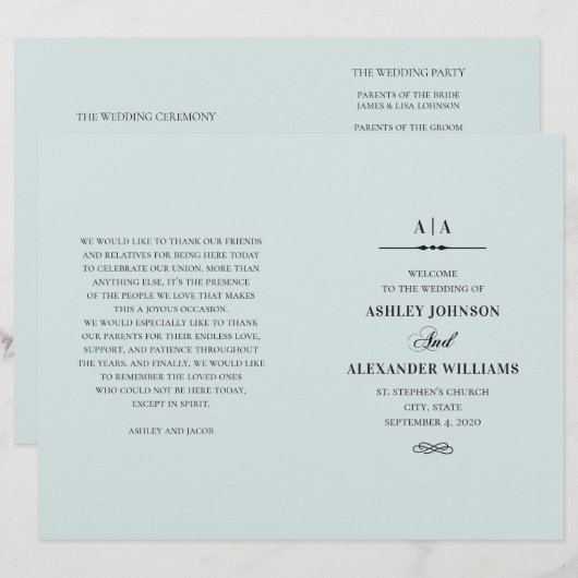 Elegant klassiek huwelijk. Blauw programma gevouwe (Voorkant / Achterkant)