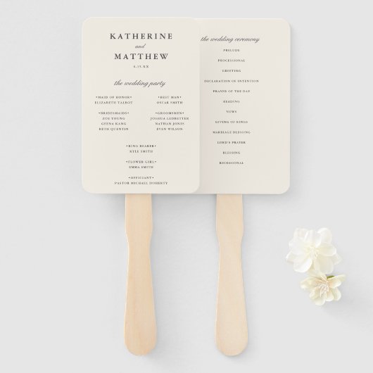 Elegant klassiek ivoor bruiloft ceremonie programm handwaaier (Voorkant en achterkant)