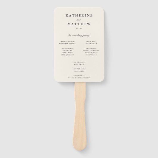 Elegant klassiek ivoor bruiloft ceremonie programm handwaaier (Voorkant)