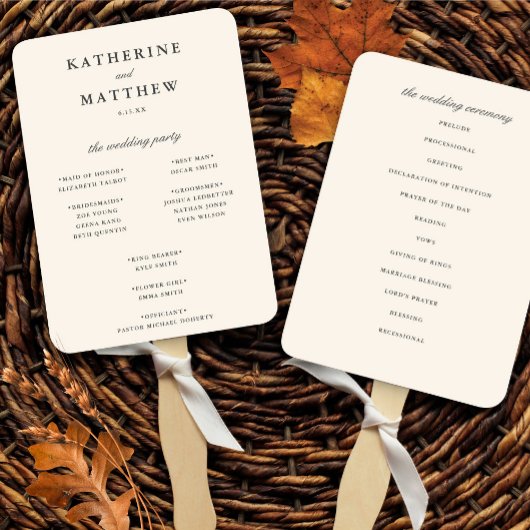 Elegant klassiek ivoor bruiloft ceremonie programm handwaaier