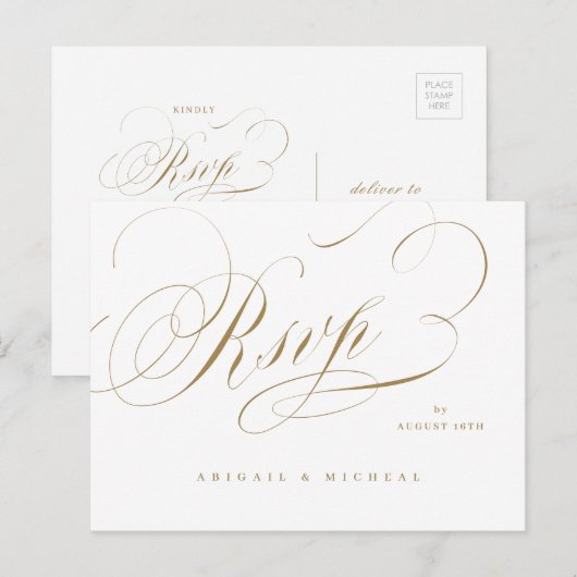 Elegant klassiek kalligrafie bruiloft RSVP Briefkaart (Voorkant / Achterkant)